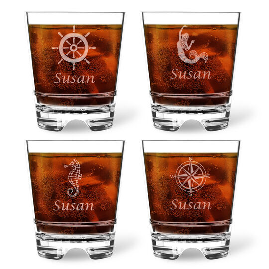Personalized Tritan Acrylic Double Old Fashioned Set - Nautical Collection